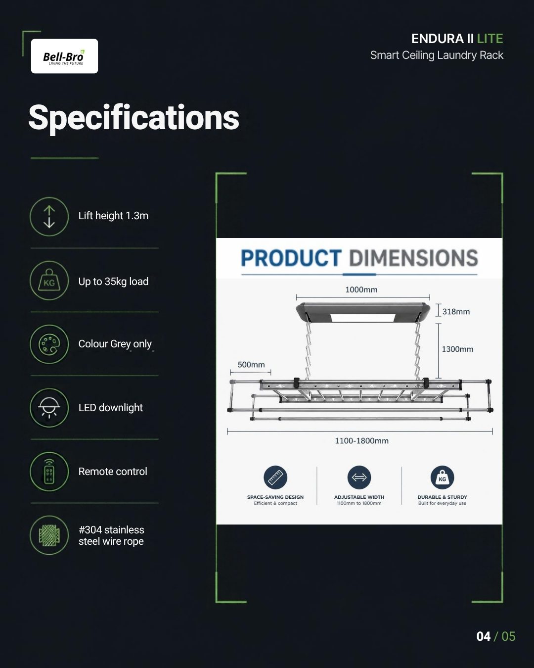 Endura II Lite specifications and product dimensions